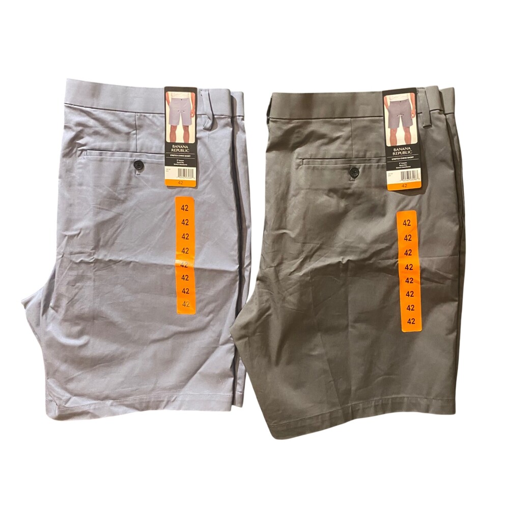 Banana Republic Shorts Mens 42 Stretch Chino 9 Inseam Quick Dry 2 LOT New Tags